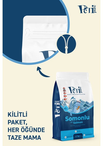 Petipure Somonlu Kuru Yetişkin Kedi Maması 1,2 Kg - Besleyici Vitamin İlaveli Tam Ve Dengeli Mama
