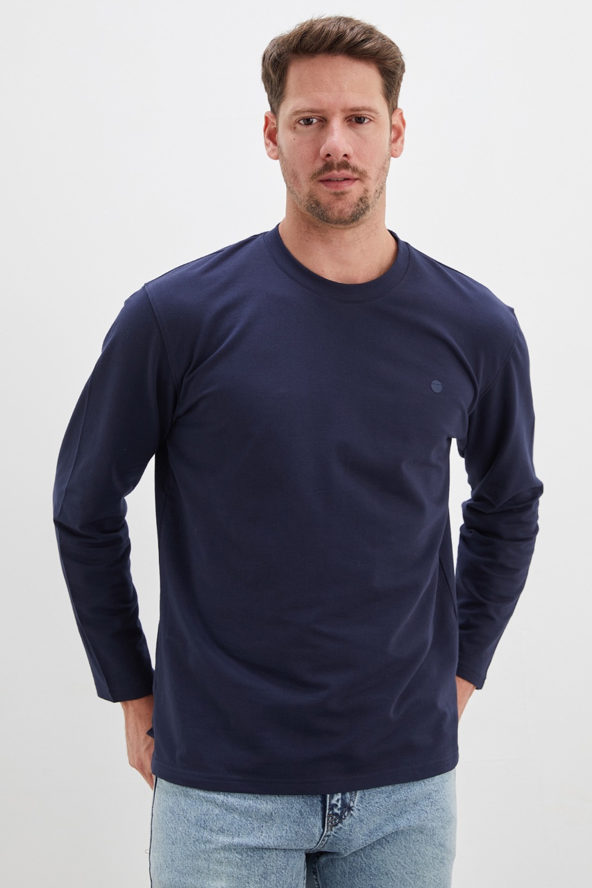 Fullamoda Baskılı Bisiklet Yaka Sweatshirt Lacivert