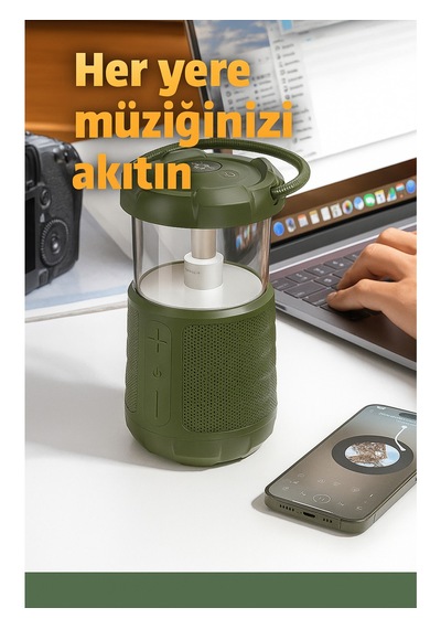 Kamp Lambası Ve Bluetooth Speaker Işıklı Kablosuz El Tutamaçlı Kampta Tatilde Tatilde Ofis Ve Ev