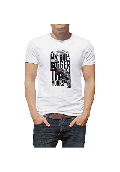 My Gun Is Bigger Baskılı Beyaz Erkek Tshirt