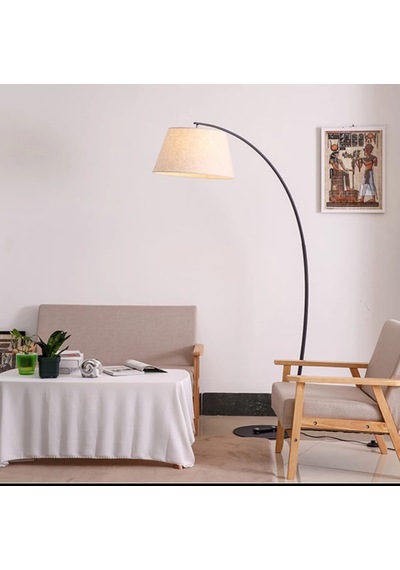 Dylight Retro Metal Dekoratif Rustik Siyah C Kol Başlık Köşe Lambası Lambader  Krem Başlık Çap:40 Cm