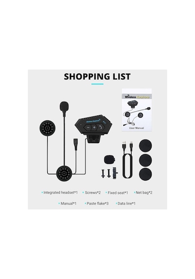 Bt12 Bluetooth 5.0 Motorsiklet Interkom Mikrofonlu Kulaklık Kask Bluetooth Kulaklık