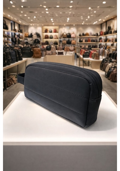 Newish Polo Portföy Stil Çift Gözlü Makyaj Ve El Çantası-dokulu Model Siyah