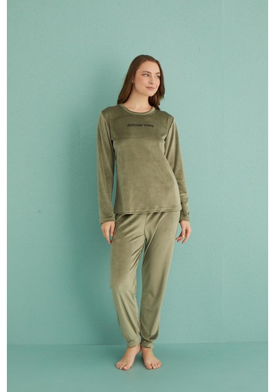 Gd Goldoremi 13165-11 Kadın Automn Vibes Kadife Manşetli Pijama Takım 001