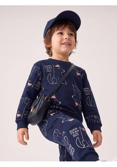 Zekids Erkek Çocuk Yumuşak Dokulu Baskılı Eşofman Takımı-17597 Lacivert