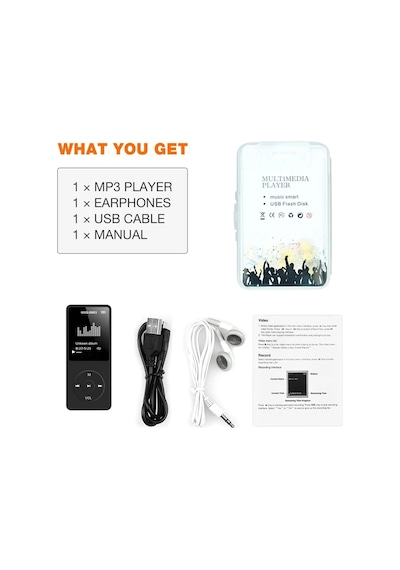8gb Hafıza Kartlı Bluetoothlu Mp3 Çalar Ses Kayıt Fm Radio Dahili Hoparlör Ekranlı Müzik Çalar