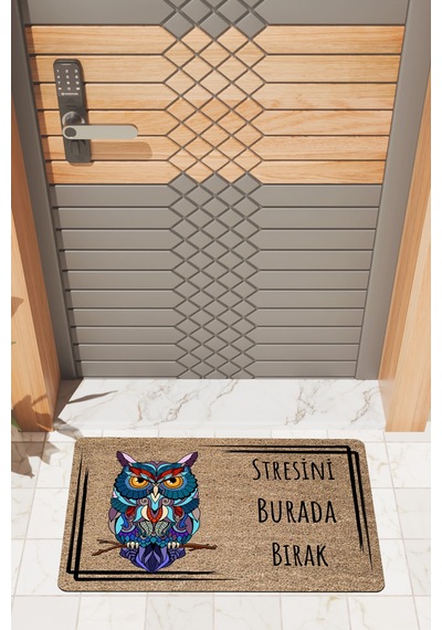 Rugmood Modern Dijtal Baskı Baykuş Stres Yasak Kapı Önü Paspası Çok Renkli