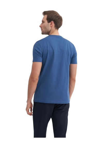 Cazador Erkek Slim Fit Bisiklet Yaka Pamuklu Düz Tişört 4623 İndigo