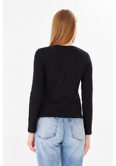 Sortie Collection Bisiklet Yaka Pamuklu Uzun Kollu Basic Penye Tişört Bluz Siyah