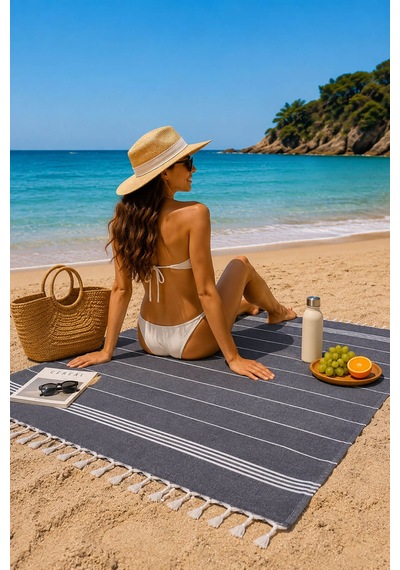 Sultan Peştemal Havlu 100 Pamuklu Deniz Plaj Banyo Peştemali 100x180 Cm Siyah