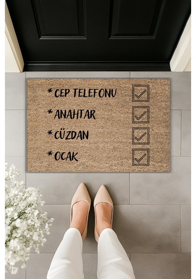 Rugmood Modern Dijital Baskı Paspas - Hatırlatma Paspası - Kapı Önü Paspası 70x45cm Kahverengi