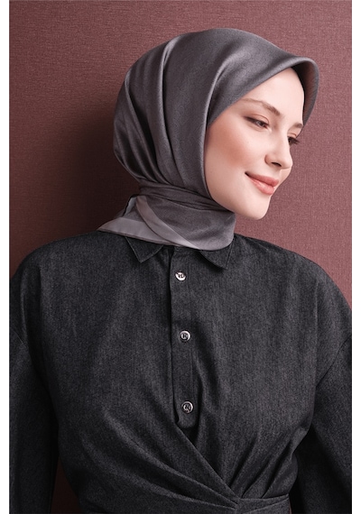 Armine İpek Eşarp 2027 Kış - 9601-56 Antrasit Gri Twill Antrasit - Gri
