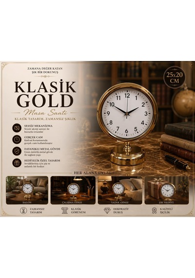 Tr Elegance Gold 25 X 20 Cm Metal Masa Saati Genel
