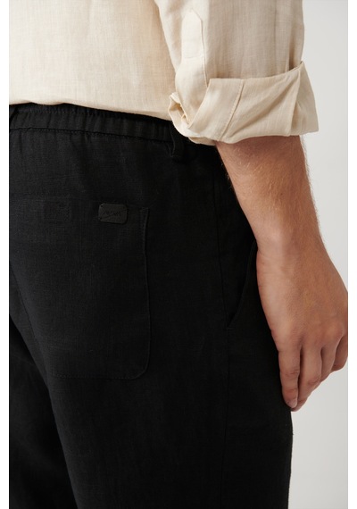 Avva Erkek Siyah Beli Lastikli %100 Keten Relaxed Fit Pantolon B003032
