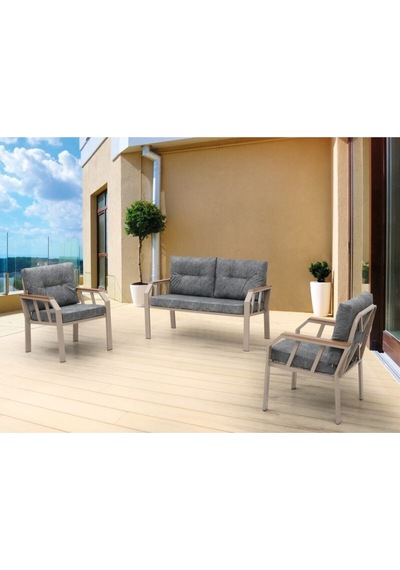 2+1+1 Masa Demonte Bahçe Balkon Mobilyası Gri