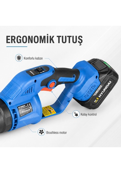 Hyundai Hbl201 20v Çift Akülü Üfleme Makinesi 2x4.0ah Bataryalı Kömürsüz Blower