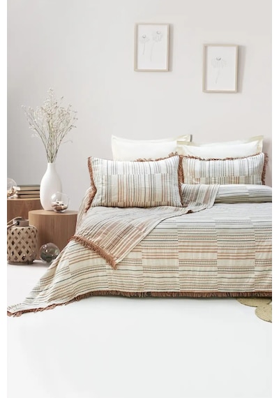 Şaheser Home Collection Yatak Örtüsü Çift Kişilik Müslin Lia Kiremit Çok Renkli