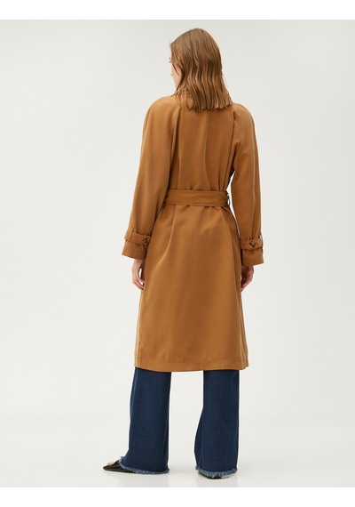 Koton Cepli Kuşaklı Trençkot Rayon Karışımlı Deve Tüyü 3sak00009ew 3SAK00009EW105 Taba