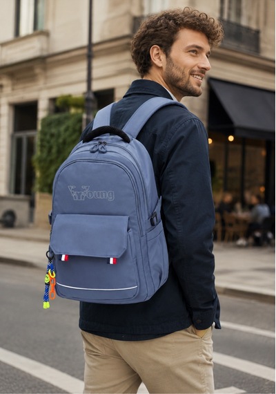 Kaff Young 51585 Blue Mavi Unisex Çok Cepli Anahtarlık Aksesuarlı Suya Dayanıklı Sırt Çantası