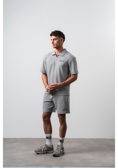 Erkek 2flyy Yazılı Yarım Fermuarlı Regular Fit T-shirt Şort Takım Gri