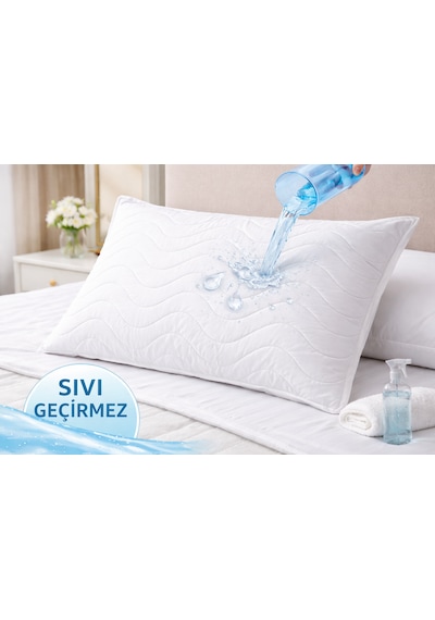 Goldroom Home Sıvı Geçirmez Yastık Koruyucu Ve Kapitoneli Yastık Alezi 2 Adet Fermuarlı Açık Krem