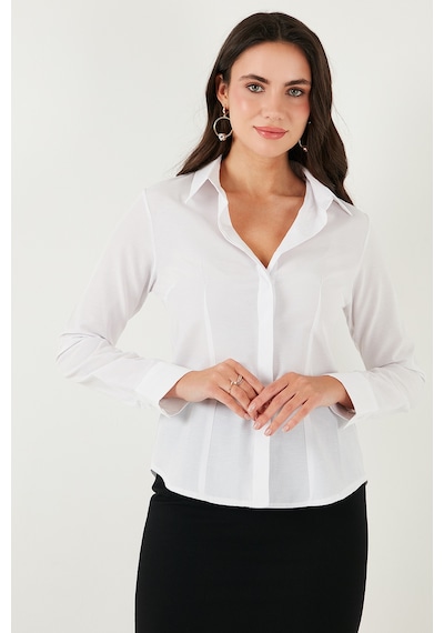 Lela Pamuklu Slim Fit Klasik Yaka Bayan Gömlek 6777423 Beyaz