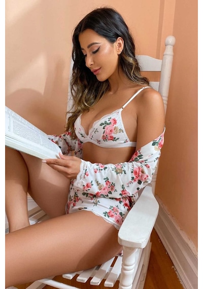 Merry See Çiçek Basklı Sütyenli Sortlu 2 Li Pijama Takımı 001
