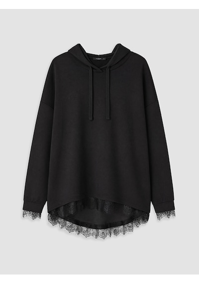 LC Waikiki Lc Waıkıkı Siyah Dantel Detaylı Soft Touch Oversize Kadın Hoodie
