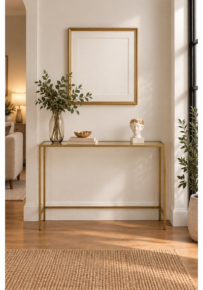 Gold Metal Şeffaf Camlı Modern Dresuar 100cm