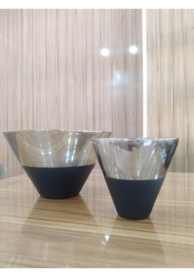 Titanyum Kaplama Görünümlü Cam Konik Vazo 2li Set Küçük Orta Platin