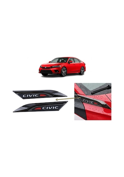 Honda Civic Fe1 2022 Ve Sonrası Uyumlu Çamurluk Üstü Ventil Dekoru Seti Parlak Siyah Standart