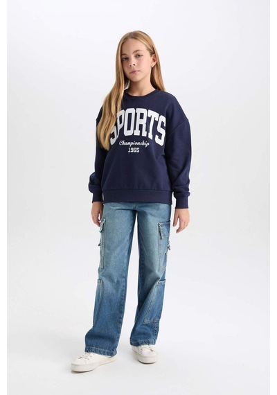 DeFacto Kız Çocuk Relax Fit Bisiklet Yaka Baskılı Sweatshirt D6626A824AUNV251 Lacivert DeFacto Kız Çocuk Relax Fit Bisiklet Yaka Baskılı Sweatshirt D6626A824AUNV251 Lacivert