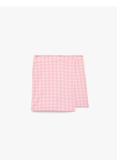 Koton Slim Fit Yüksek Bel Kruvaze Pötikareli Mini Şort Etek Pembe Ekose 6skg40066ak Pembe