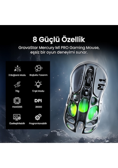 Gravastar K1 Pro Mekanik Gaming Klavye, M1 Pro Kablosuz Optik Mouse Ve Dijital Resim Çerçevesi Oyunc