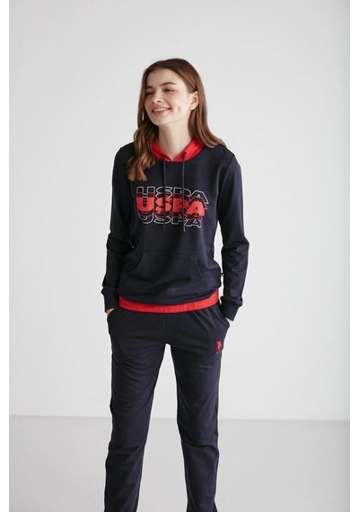 U.S. Polo Assn. - Kadın Lacivert Kapşonlu Pijama Takımı 16945