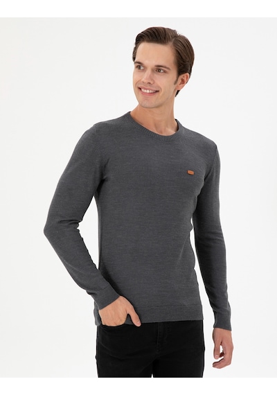 U.S. Polo Assn. Erkek Slim Fit Bisiklet Yaka Antrasit Melanj Kazak 50297040-VR081