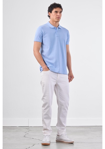 Dufy A.mavi Düz Erkek T-shirt - Slim Fit Mavi