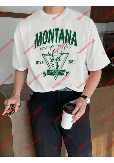 Startmore Unisex Montana Baskılı Tshirt Beyaz Beyaz