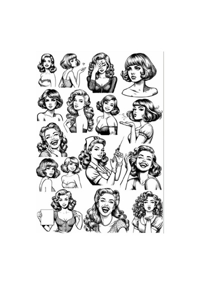 Siyah Beyaz Kız Sticker Set