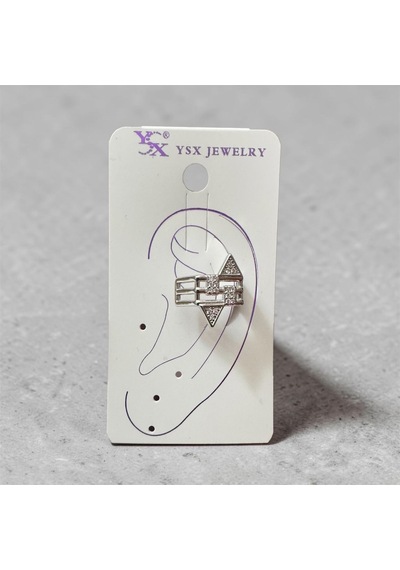 Earcuff Sıkıştırmalı Çelik Kıkırdak Küpe Geometrik Zirkon Taşlı Gümüş Renk