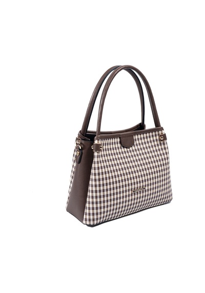 Silver Polo Sp1254 Kadın El Çantası Ekose Line Kare Kahve Sarı-kahve