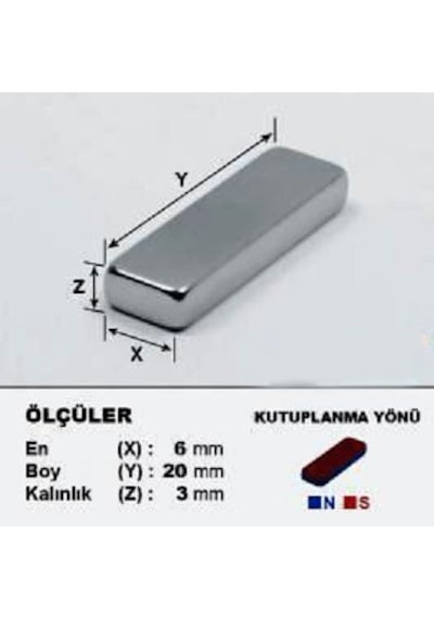 15 Adet 20Mm X 6Mm X 3Mm Köşeli Güçlü Neodyum Mıknatıs