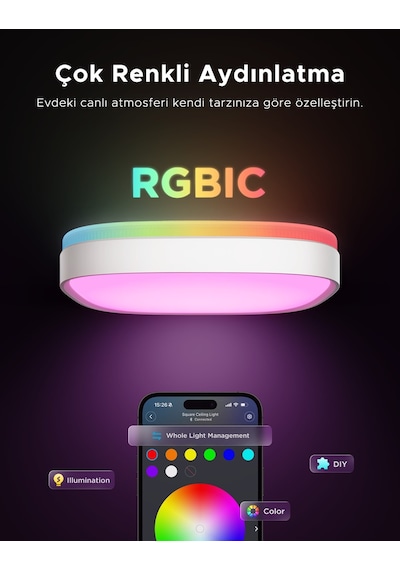 Govee RGBWW + RGBIC Matter Destekli Kare Akıllı Tavan Armatürü - 30 cm/12 İnç