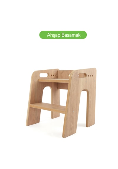 Rozitoys Çocuklar İçin Basamaklı Ahşap Tabure, Yükseltici Ahşap Rengi
