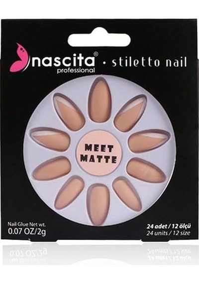 Nascita Stiletto Takma Tırnak Matte French Nails, Mat French Tırnak 24 Adet Sku: Smg8690010443434