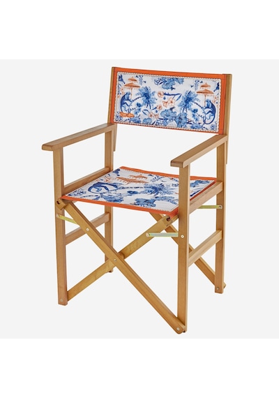 Kırmızı Mavi Ahşap Bahçe Sandalyesi 87x54x48 Cm