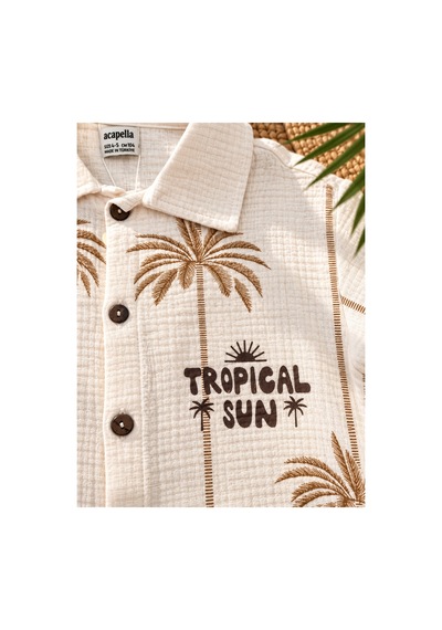Uğur Bebe Erkek Çocuk Tropikal Palmiye Desenli Müslin Gömlek Şort Takım Tropical Sun Yazlık 2 Li Kombin Bej Bej Uğur Bebe Erkek Çocuk Tropikal Palmiye Desenli Müslin Gömlek Şort Takım Tropical Sun Yazlık 2 Li Kombin Bej Bej