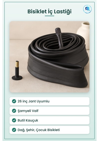 26 İnç Bisiklet Lastiği İç Lastik Şamyeli Butil Kauçuk Dağ Şehir