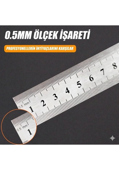 Çelik Cetvel 20cm Gri