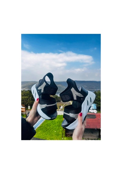 Lady Kadın Taşlı Dolgu Taban Spor Sandalet 9cm siyah